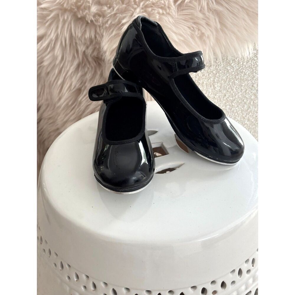 Black Patent Dance Tap Shoes Girls Size 12.5 M Stage Ready